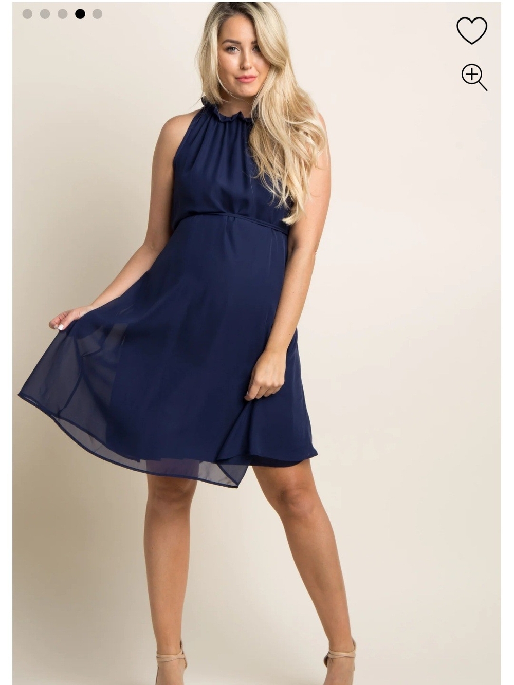 PinkBlush - Navy Blue Chiffon High Neck Maternity Dress